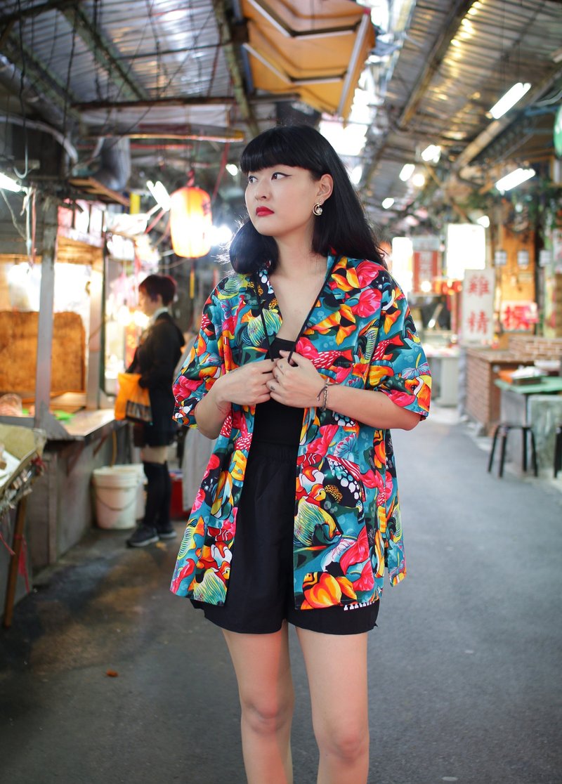 Back to Green::魚群夏威夷襯 衫繽紛水族 //vintage shirt - 男襯衫/休閒襯衫 - 棉．麻 