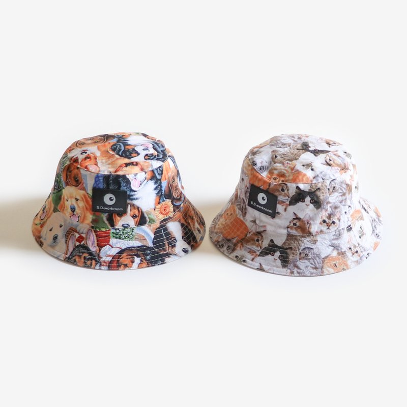 狗狗貓貓雙面漁夫帽fisherman hat - 帽子 - 棉．麻 多色