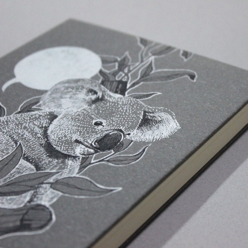 Pure hand-painted only a wire-bound notebook gray koala family owned wood Wood - สมุดบันทึก/สมุดปฏิทิน - กระดาษ สีเทา