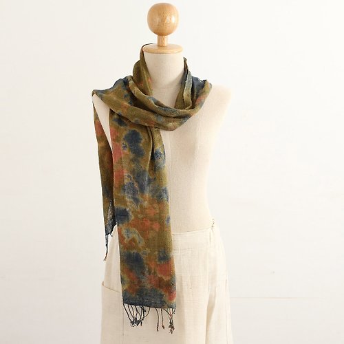 ChiangmaiCotton Silk Multiple Tie Dyed Scarf , Brown, Golden Brown