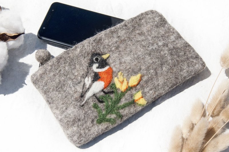 Wool felt cosmetic bag ethnic style pen bag cutlery bag phone case phone bag pen case-flowers bird - กล่องดินสอ/ถุงดินสอ - ขนแกะ หลากหลายสี