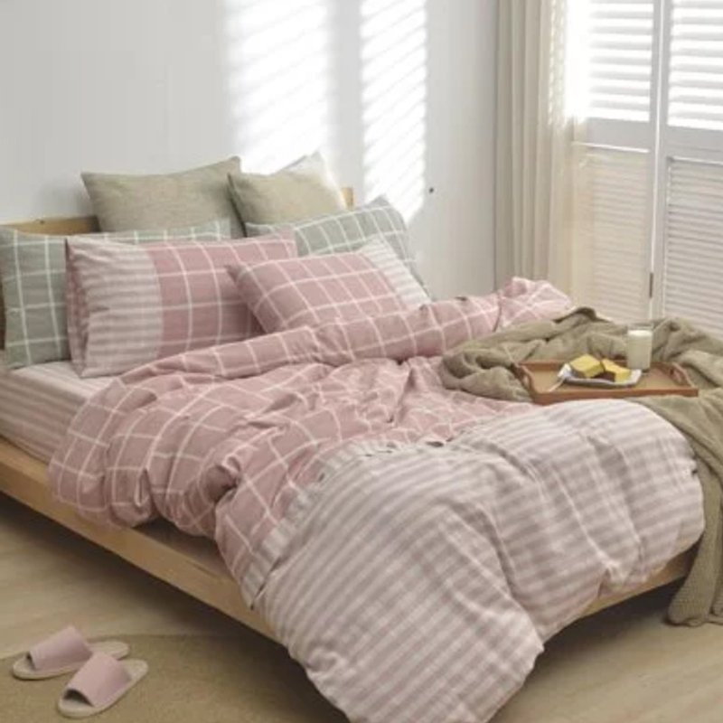 Caliphil bed bag, quilt cover and bedding set of four/peach velvet pink/single/double - เครื่องนอน - ผ้าฝ้าย/ผ้าลินิน สึชมพู