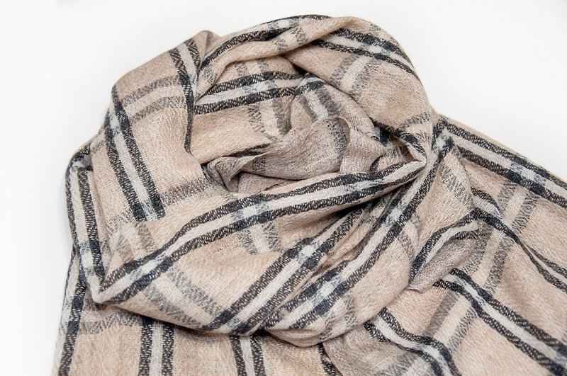 Cashmere Cashmere / Knitted Scarf / Pure Wool Scarf / Wool Shaw - Simple Khaki - Knit Scarves & Wraps - Wool Khaki