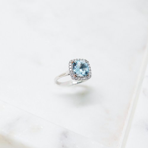 Purplemay Jewellery 【海藍寶】18K金純天然海藍寶鑽石結婚戒指 - R135