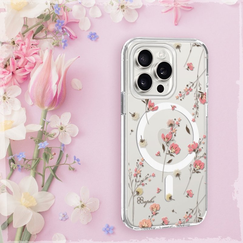 iPhone 16/15/14/13/12/11系列 輕薄軍規防摔磁吸手機殼-月見花 - 手機殼/手機套 - 其他材質 多色