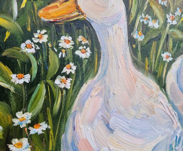 アヒルの油絵 オリジナルアート ガチョウのアートワーク鳥の壁