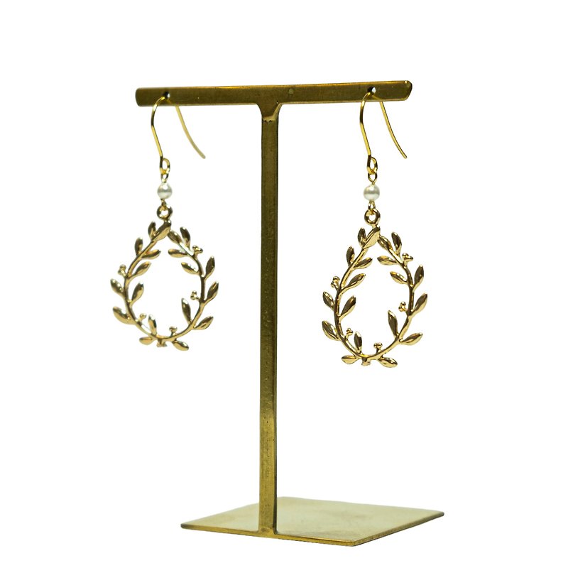 Gold branch pearl earrings - ต่างหู - โลหะ สีทอง