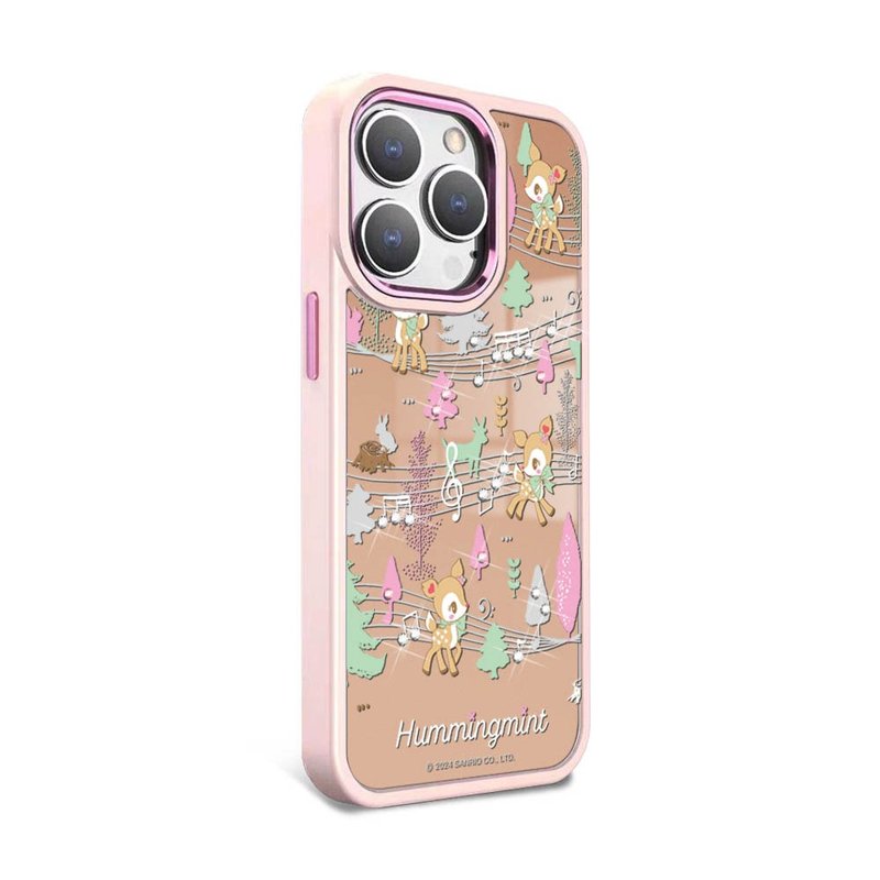 三麗鷗 iPhone 15 14系列軍規防摔合金框鏡面手機殼-哈妮鹿五線譜 - 手機殼/手機套 - 其他材質 多色