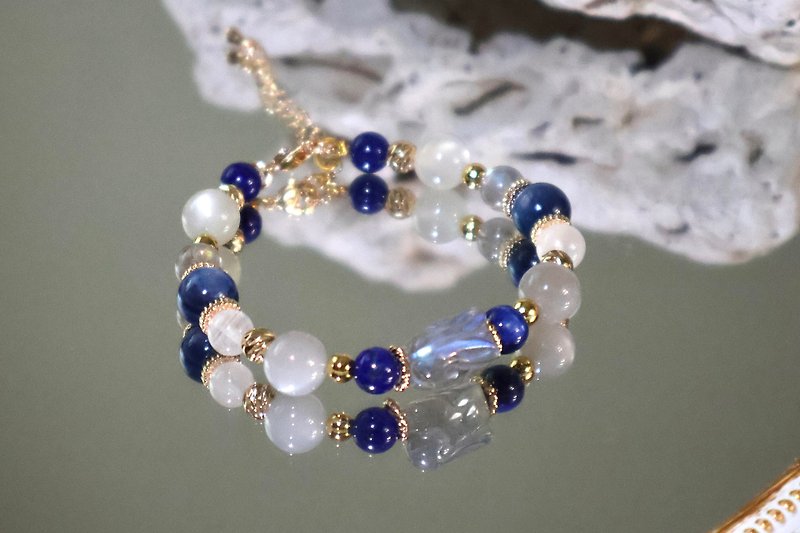 Rabbit Labradorite Kyanite Stone Lime Moonlight White Ghost│Mining Crystal Bracelet - Bracelets - Crystal Blue