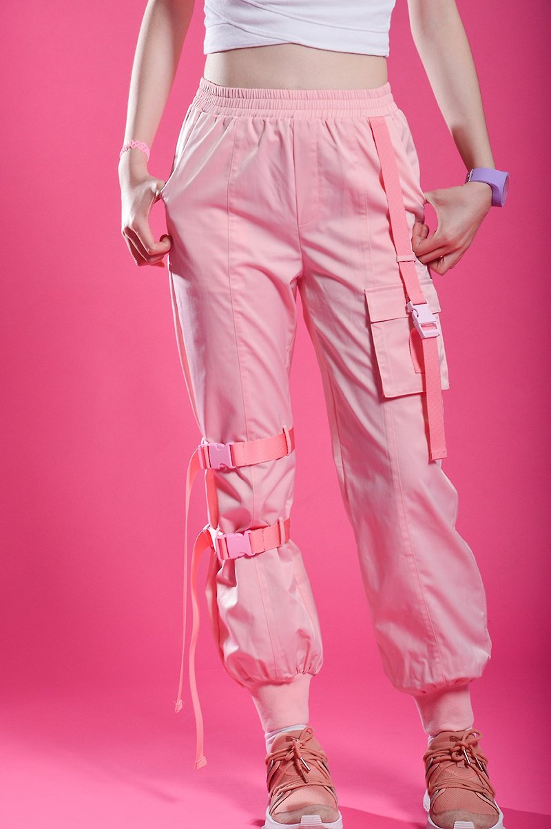 軍裝長褲 - 粉紅 - 女長褲 - 聚酯纖維 粉紅色