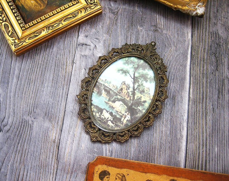 Italy Classical Hollow Carved Bronze Frame Landscape Painting - Picture Frames - Copper & Brass Brown