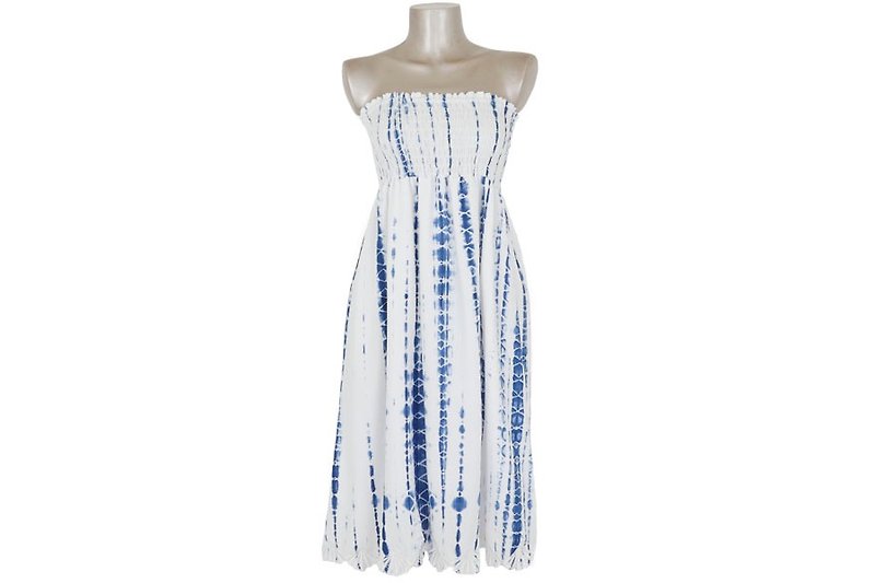 Shell embroidery Tie Dye beach dress <navy> - ชุดเดรส - วัสดุอื่นๆ สีน้ำเงิน