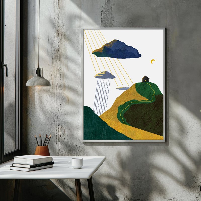 rain wall art, house in the mountains, bright sun wall art, digital print for ho - 其他數位設計 - 其他材質 