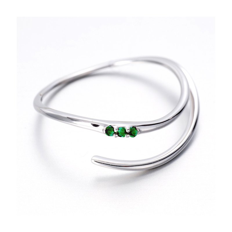 祖母綠戒指 綠寶石白金戒指 清新極簡金飾女戒 優雅綠色白金戒指 - 對戒 - 貴金屬 綠色