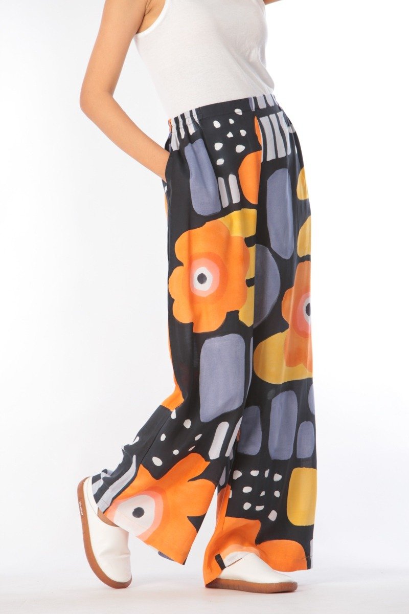 Long Pant Cotton Rayon Hand Paint Free Size For Summer Beach - 中性長褲/短褲 - 棉．麻 黑色