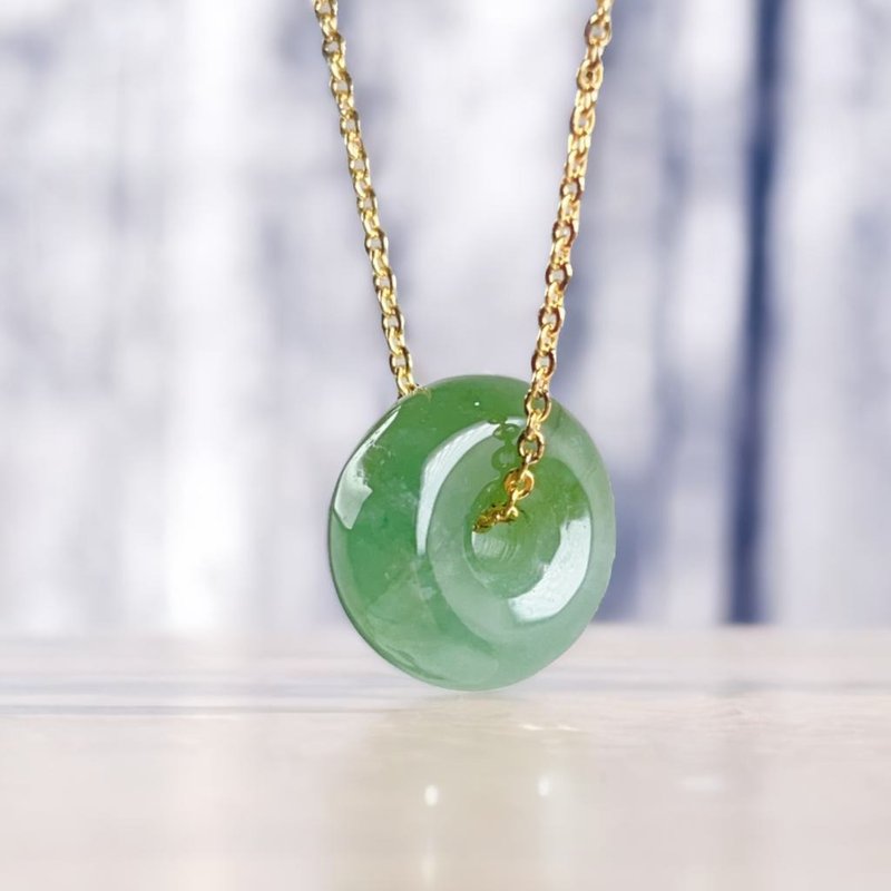 【May ‧Peace】Ice Green Jade Peace Buckle Necklace | Natural Burmese Jade Grade A Jadeite | Gift - สร้อยคอ - หยก สีเขียว