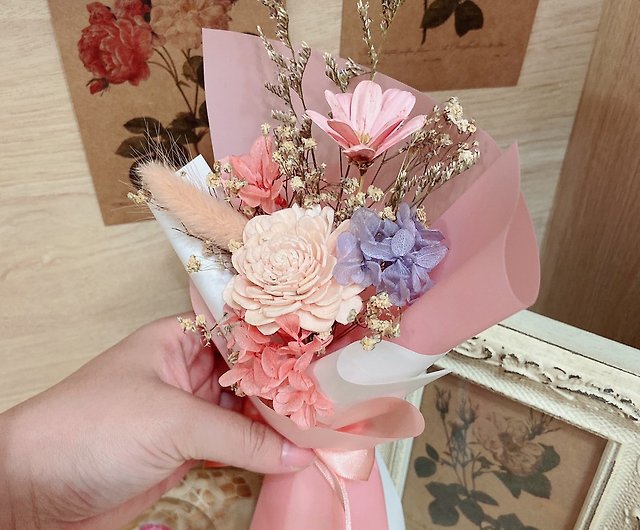 桜ピンク小さなかわいい花束ドライフラワー不滅の花母の日誕生日プレゼント韓国の花束 ショップ 長い花畑 ドライフラワー ブーケ Pinkoi