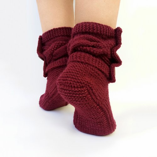KnittingByEkaterina Knit Socks Women Knitted Wool Socks Cable Knit Slippers Boots Knitted Slipper
