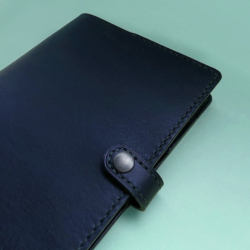 Logbook B6 Notebook Leather Book Cover/Pocket Book/-British Racing Green/Navy Blue - Notebooks & Journals - Genuine Leather Blue