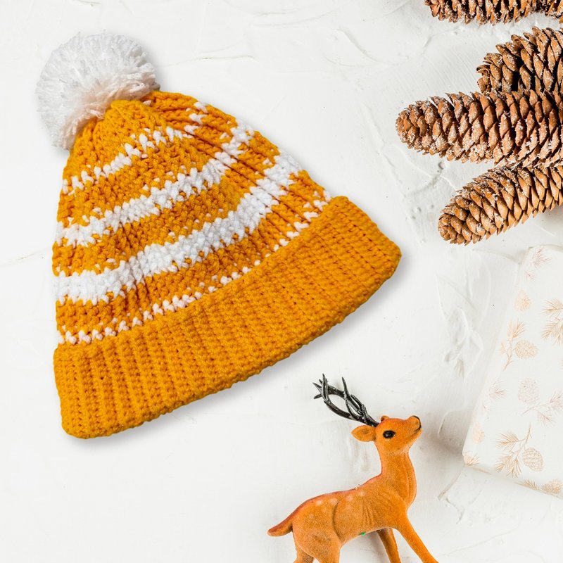 グラデーションオレンジジュース 手編みニット帽 クリエイティブニット帽 プレゼント交換 クリスマスギフト 文創デザイン - 帽子 - コットン・麻 オレンジ