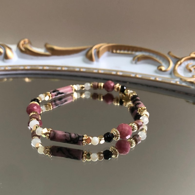 【February·Rose】The name of the rose | Rose Stone bracelet elastic chain - Bracelets - Gemstone Pink