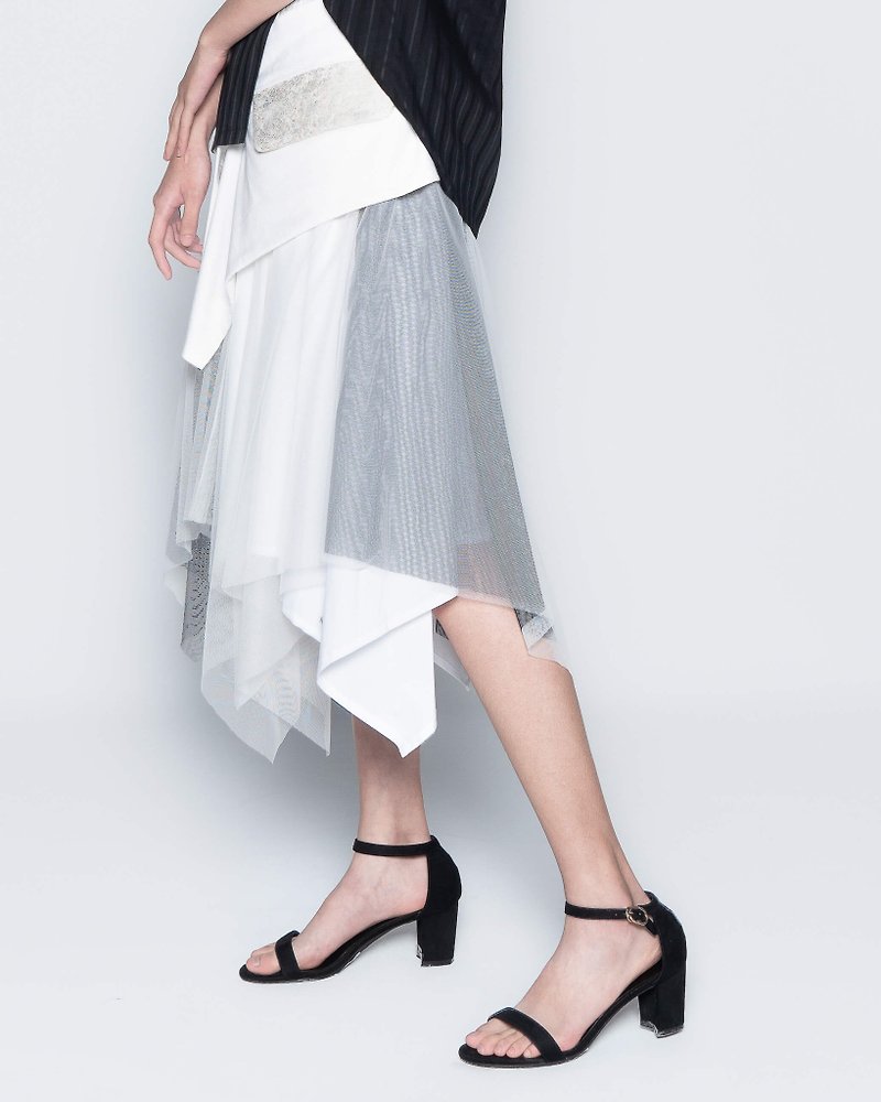 Suit pocket stitching mesh skirt-hot Silver straight white/pure white - กระโปรง - ผ้าฝ้าย/ผ้าลินิน ขาว