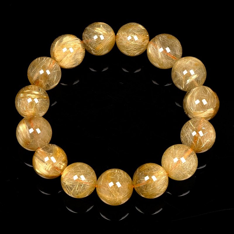 Gold Rutilated Quartz 15mm Bracelets - Bracelets - Semi-Precious Stones Multicolor