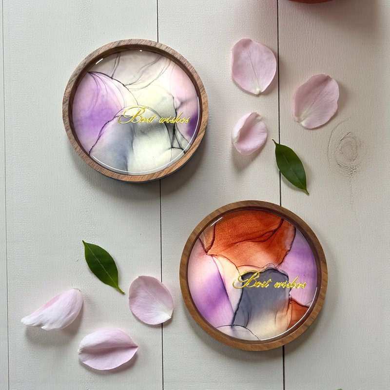 酒精墨水藝術胡桃木杯墊套裝 (F) - 杯墊 - 其他材質 多色