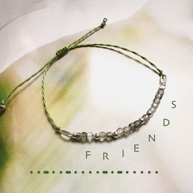 Found.Myth Natural Green Hair Crystal Morse Code Bracelet Customized Water Touchable Sterling Silver - สร้อยข้อมือ - เงินแท้ สีเขียว