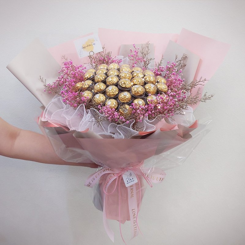 Love you forever Golden Flower Bouquet (40 pieces) Preserved Flower Valentine's Day Bouquet Birthday Gift - ช่อดอกไม้แห้ง - พืช/ดอกไม้ สึชมพู