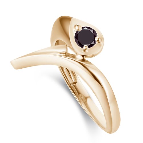 Majade Jewelry Design 黑鑽石訂婚戒指-14k黃金另類求婚戒指-哥特植物結婚戒指-環繞戒指