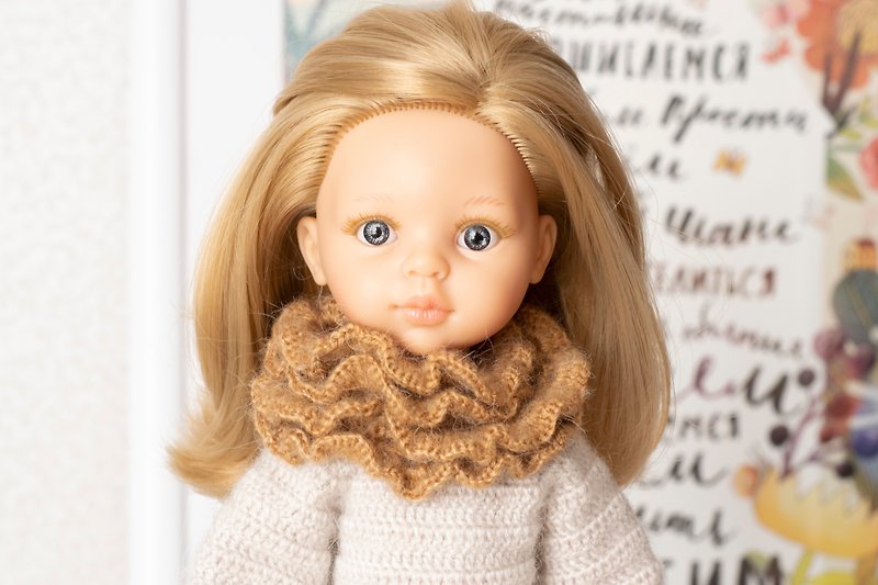 人形用透かし彫りスカーフ、人形服、娃娃人形针织围パッド给我女儿的礼物人形娃娃配件娃娃冬季服装 - 知育玩具・ぬいぐるみ - ウール ブラウン