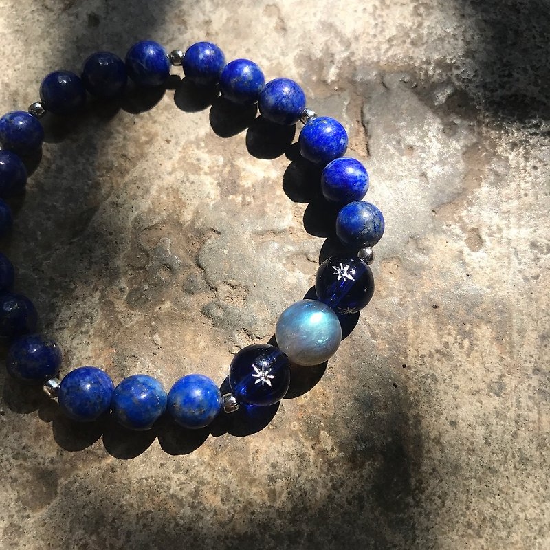 【Lost and find】Natural stone starlight lapis lazuli blue labradorite bracelet - Bracelets - Gemstone Blue