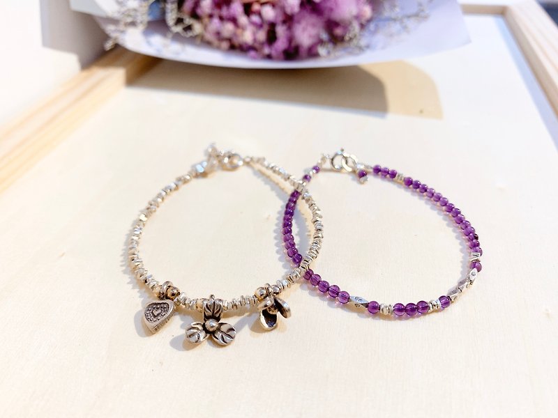 Ops Amethyst silver bracelet-紫水晶/純銀/禮物/手鍊/細緻/夢幻 - 手鍊/手環 - 寶石 紫色