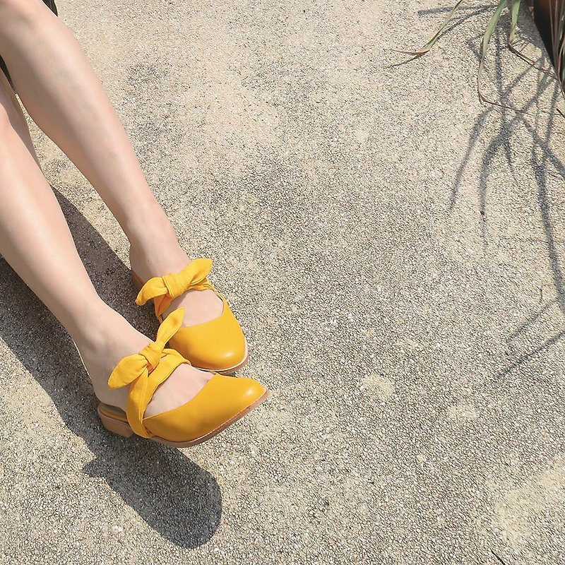 Exchangeable Ribbon Sandals - Yellow - Sandals - Other Materials Yellow