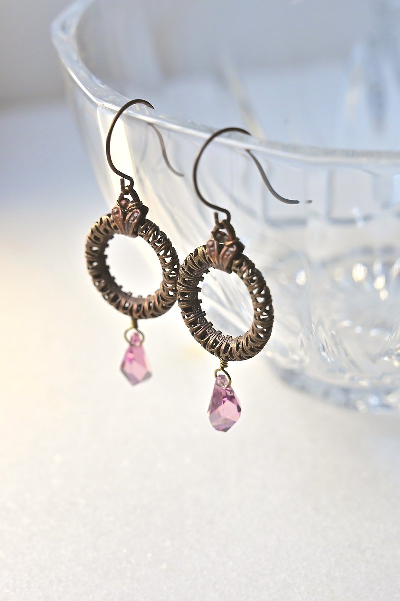 Vintage Filigree Ring Earrings~Swarovski Crystal~ Limited Made - Earrings & Clip-ons - Copper & Brass Purple