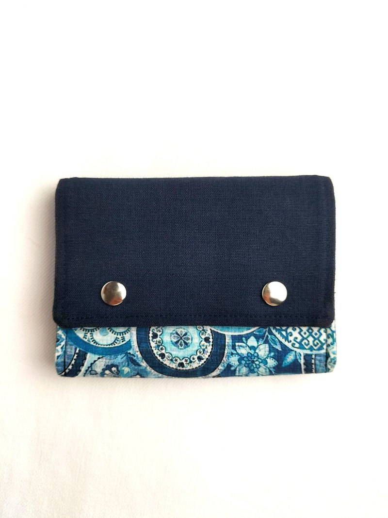 Cloth clip/2 cards/hand clip/retro smudged blue (double buckle) - Wallets - Cotton & Hemp 