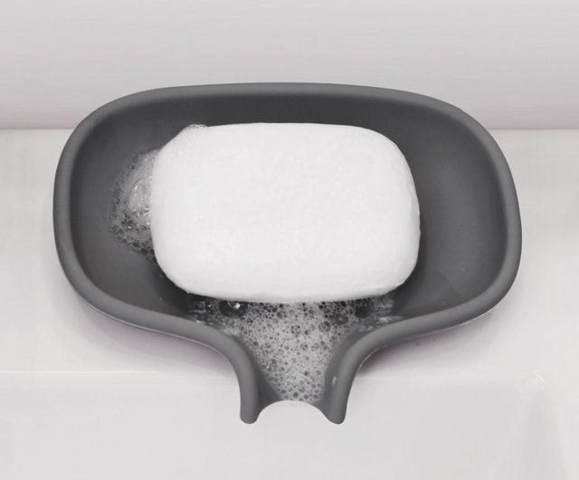 Soap dish with drainage spout silicone, white