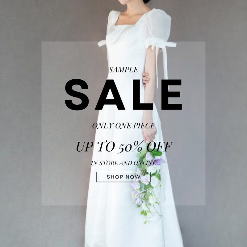 SAMPLE SALES 50% (Ribbon-decorated puff-sleeved A-line dress) - Evening Dresses & Gowns - Polyester White