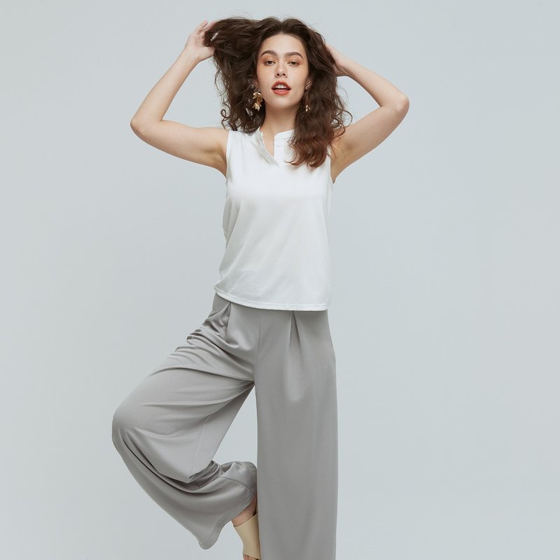 Cozee-抗菌小立領背心(女)-香檳白 - 背心/無袖上衣 - 聚酯纖維 白色