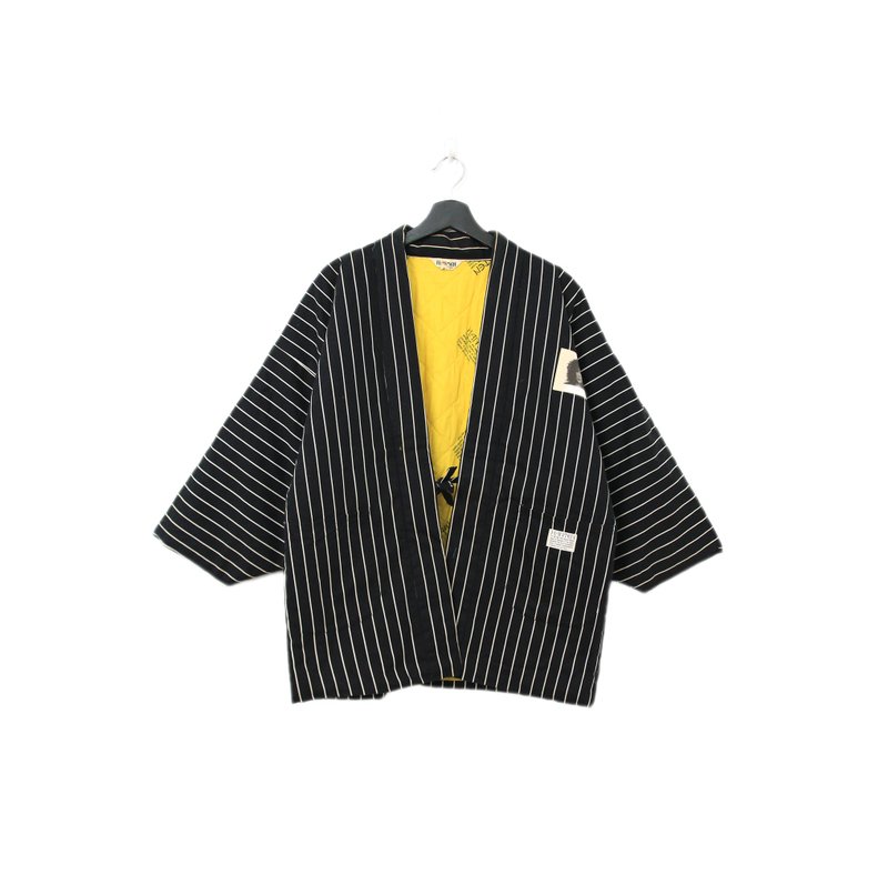 Back to Green-日本帶回袢天 黑條紋 人像圖案 pt-22/vintage - 男夾克/外套 - 棉．麻 