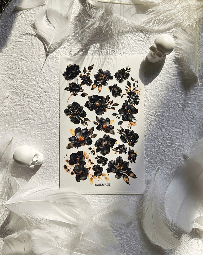 golden black flower transparent sticker - Stickers - Other Materials Black