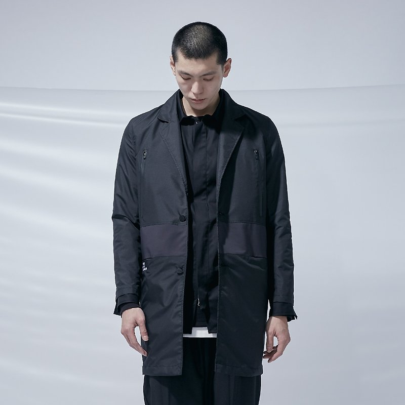 DYCTEAM - 3M Waterproof Stitching Coat 防水格紋拼接大衣 - 男夾克/外套 - 聚酯纖維 黑色