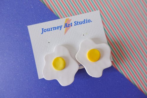 藝途工作室 journey studio 頑系列- 荷包蛋造型 手工軟陶髮夾