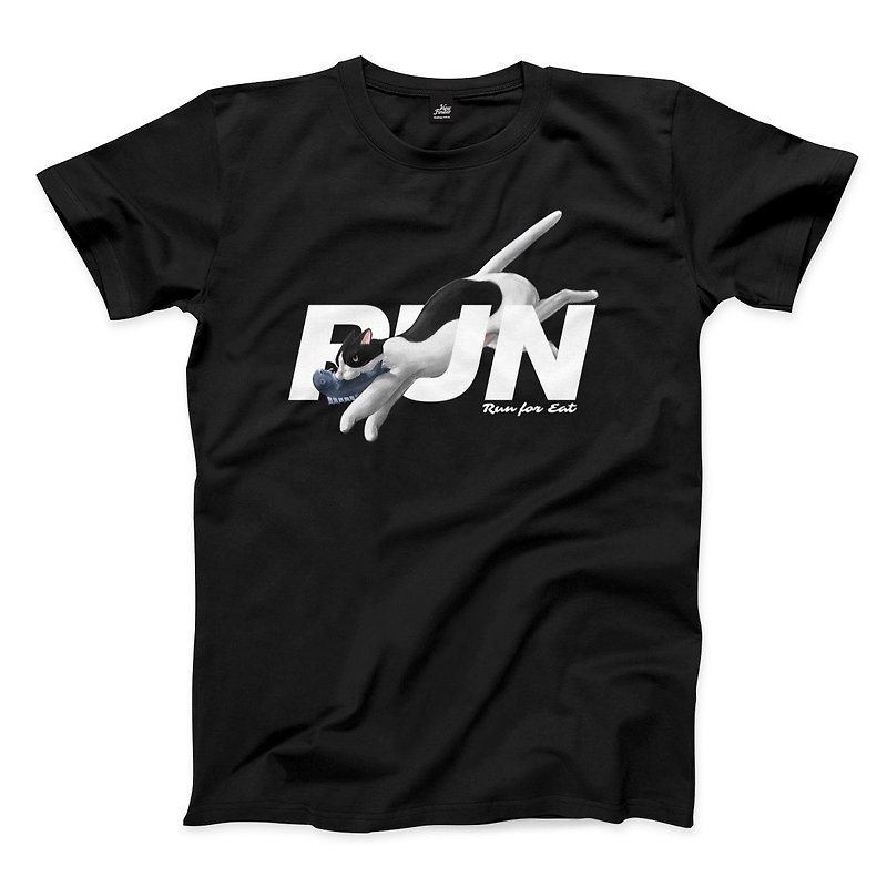 Run For Eat-Cat-Black-Unisex T-shirt - Men's T-Shirts & Tops - Cotton & Hemp Black