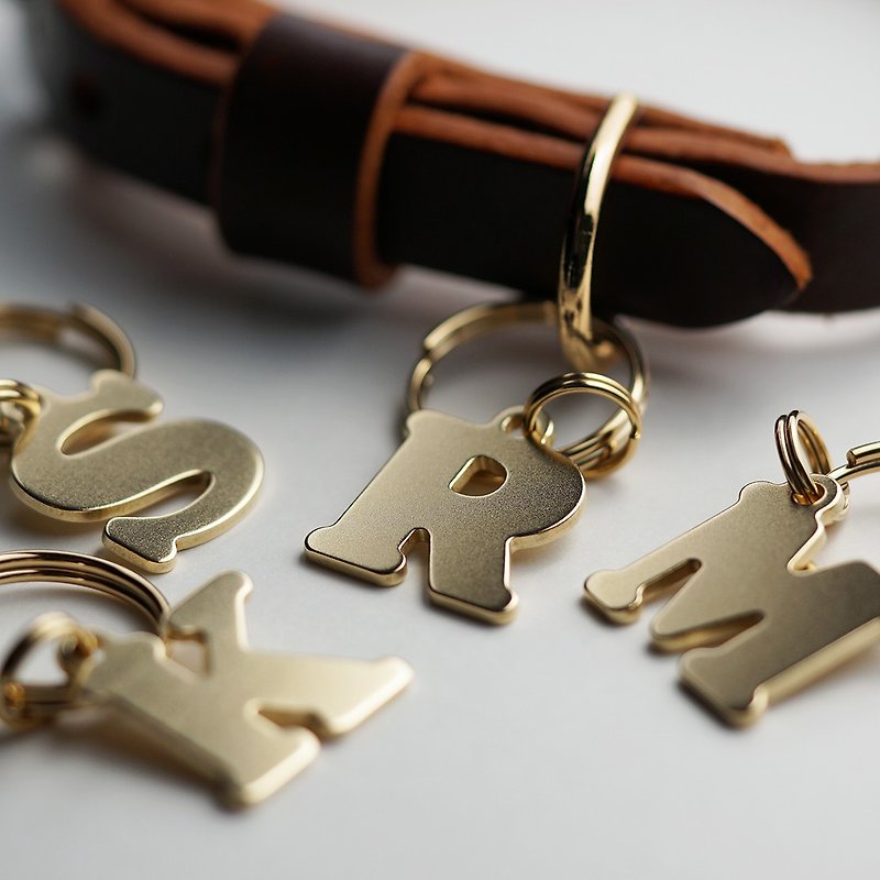 Dog Tag, Alphabet Dog Tag, Brass Dog Tag, Personalized Pet ID Tags, Key chain - Other - Copper & Brass Gold