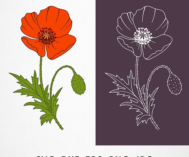 Flowers SVG. T shirt Design. Poppy Flower. Line art.