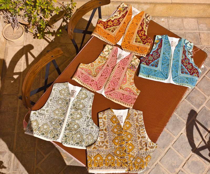 【伊朗進口手工】波斯風拓印/波西米亞純棉馬甲 - 背心/無袖上衣 - 棉．麻 多色