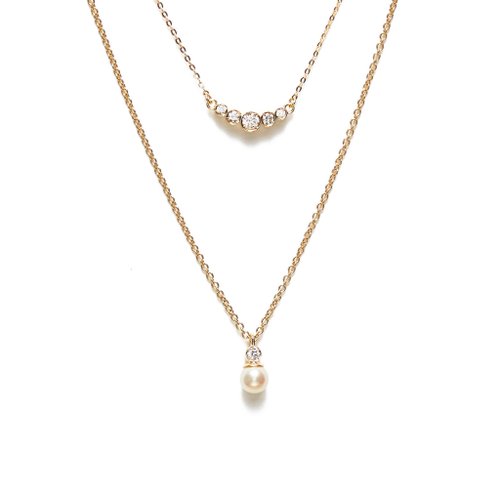 ARTISMI 層次雙鍊 925銀厚鍍18K金 Joyeux Diamond Pearl Necklace Set