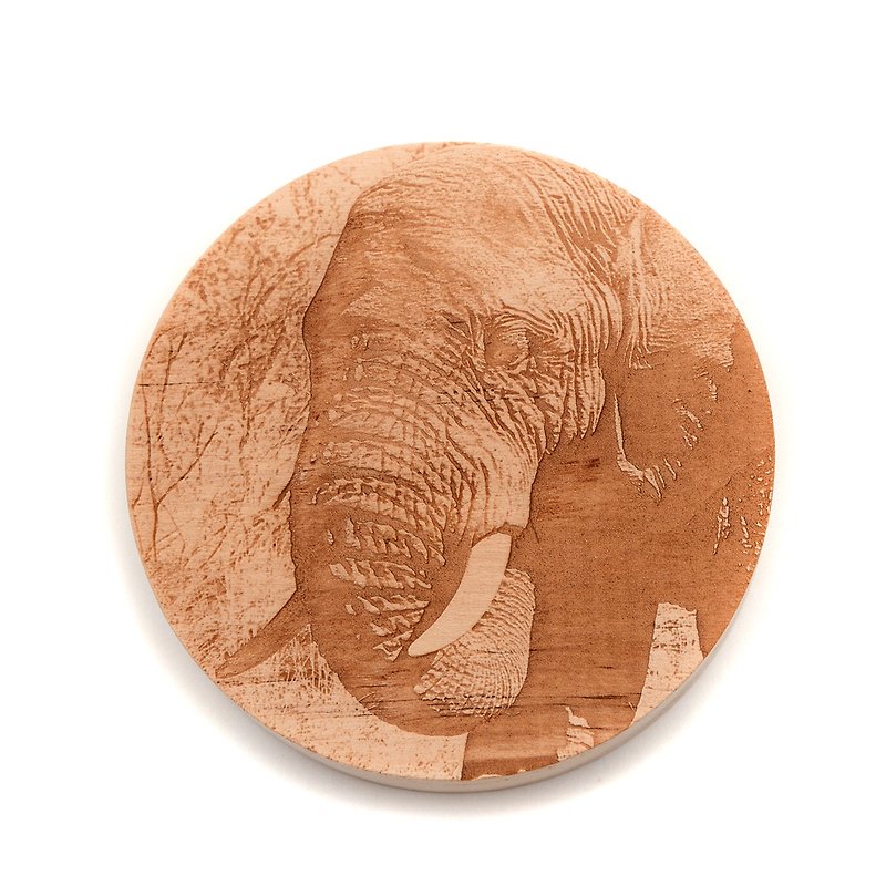 Pine African Animal Coaster-Elephant|Spiritual Mammal Creature Creates a Home Office Cup Holder to Accompany You - ที่รองแก้ว - ไม้ สีทอง